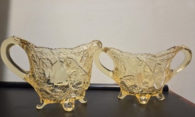 Vintage Tiara Indiana Glass  Sweet Pear  Yellow Mist Creamer & Sugar 
