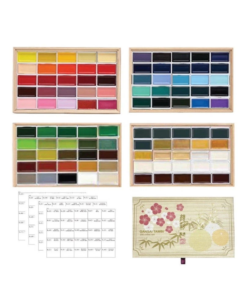 Набор акварели Kuretake Gansai Tambi 100 MC20/100WD3 ограниченный выпуск деревянная коробка. - Изображение 2 из 4