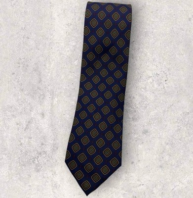 CHANEL VINTAGE Silk Tie ITALY Blue Burgundy Geometric Monogram