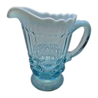 Vintage Mosser Eyewinker Pitcher Aqua Blue Opalescent Glass Made in USA 7.5'' EUC