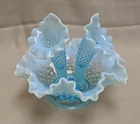 Vtg Fenton Light Blue Opalescent Hobnail Glass Horn Flower Epergne PICK PARTS
