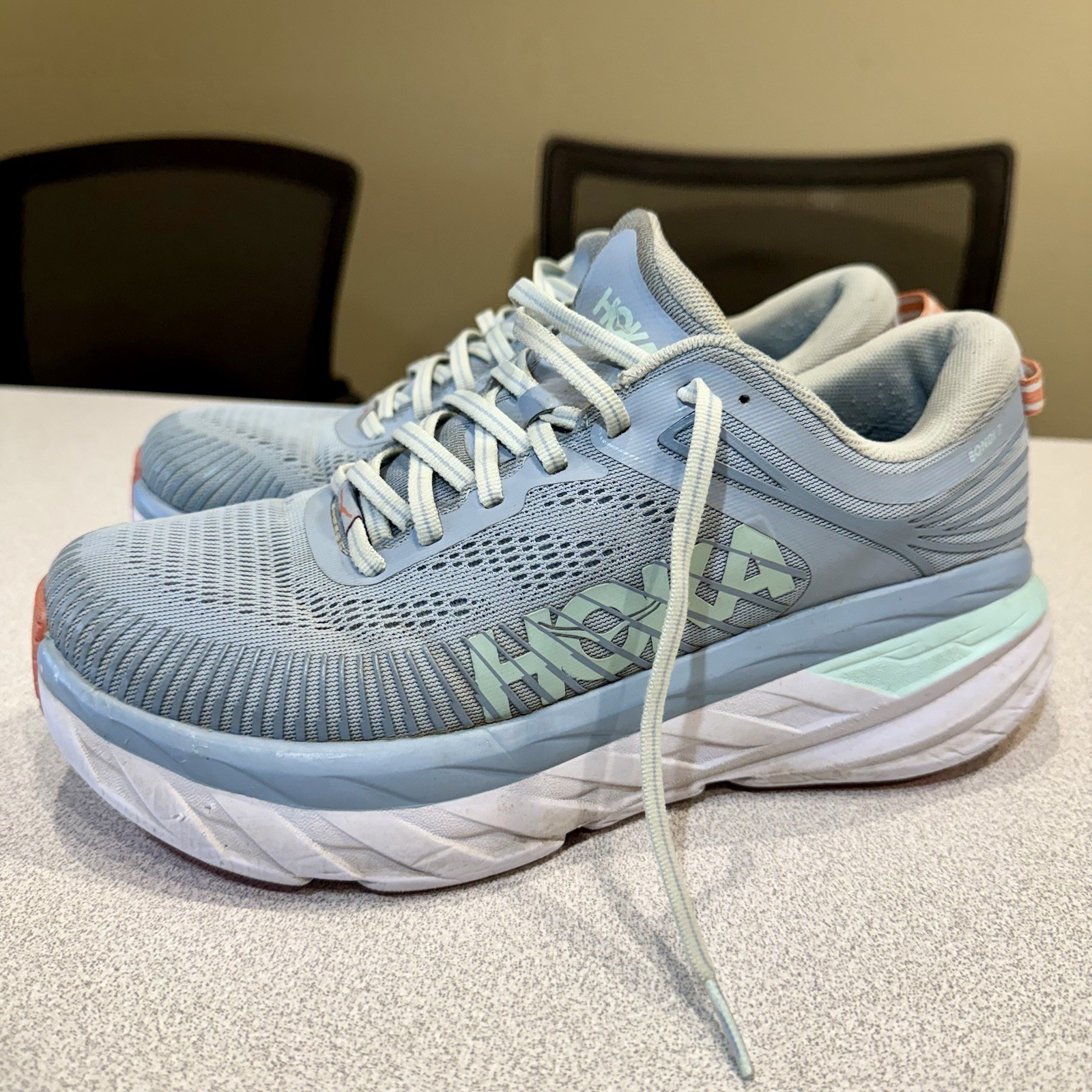 Hoka One One Bondi 7 Light Blue Green Running Shoes F27221L Women's Size 9 thumbnail 4