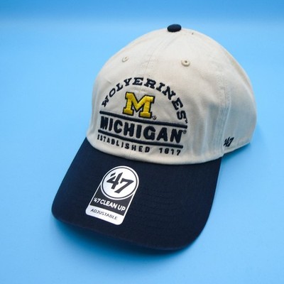 '47 Hat Mens One Size Clean Up Michigan Wolverines Cream Navy Blue Cotton Hat