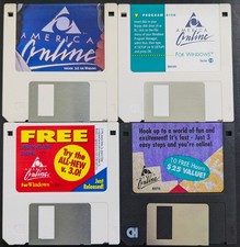 Collection of 4 America Online Disks, Vintage AOL 3.5" Floppy Diskettes