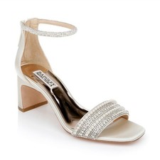 Badgley Mischka Kameryn Block Heel Gold Rhinestone Pearl Women  s 10 Open Toe