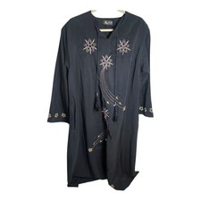 Sunrise Black Embroidered Tassel V-Neck kaftan abaya dress Plus Size XXL