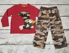MINI BODEN 5 6 Boys Red Eagle Tee  Brown Camouflage Cargo Pants 5-6 DC-TT20
