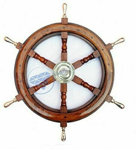 Nautical Brass Handle Ship Wheel Wall Hanging Maritime Wooden Ship Wheel wooden - Picture 2 of 9