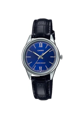Casio LTP-V005L-2B Women's Standard Silver Tone Leather Band Blue Dial Watch