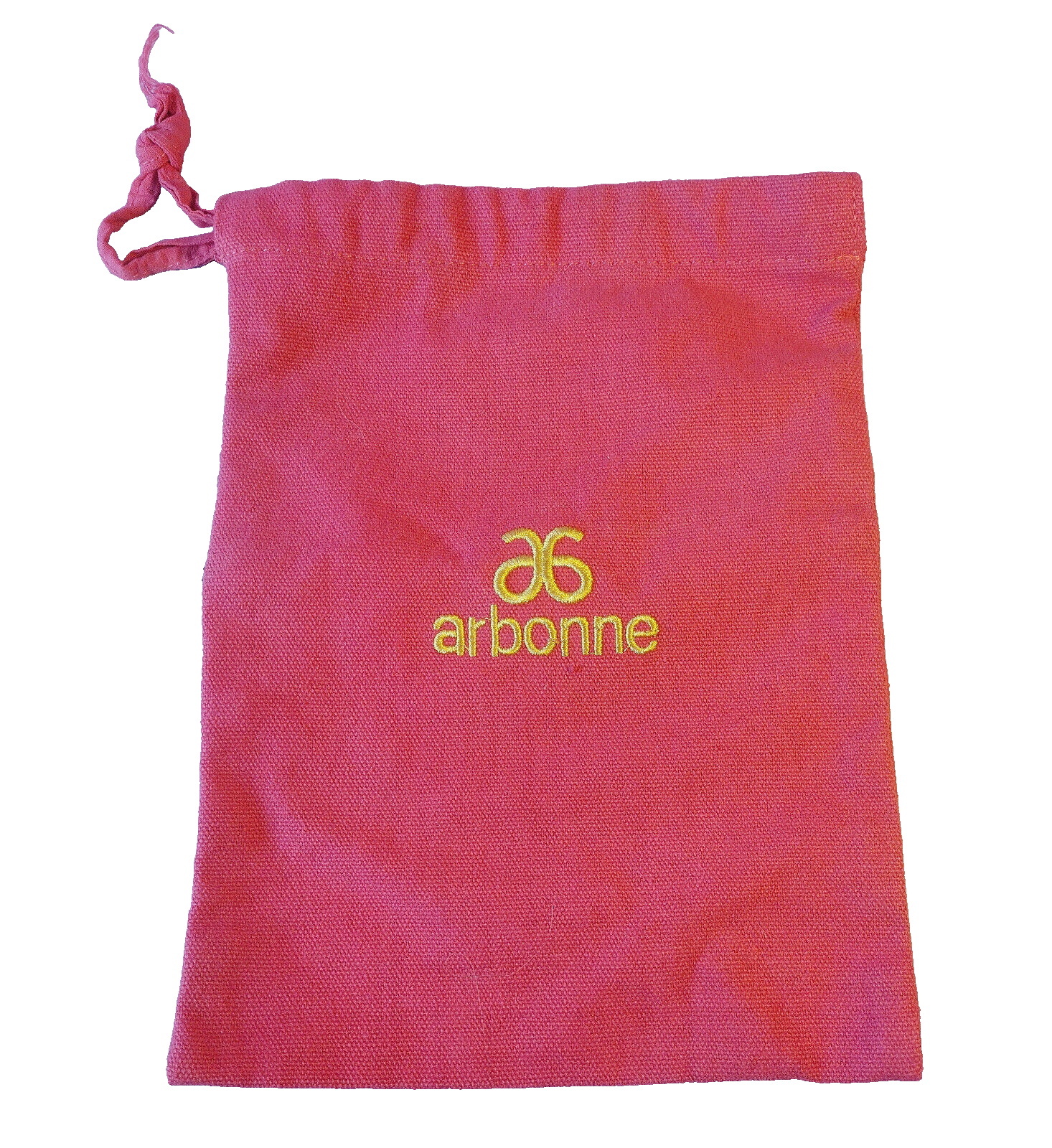 ARBONNE Pink Drawstring Gift Bag Pouch Embroidered Gold Logo 9.5 Inch x 7 Inch
