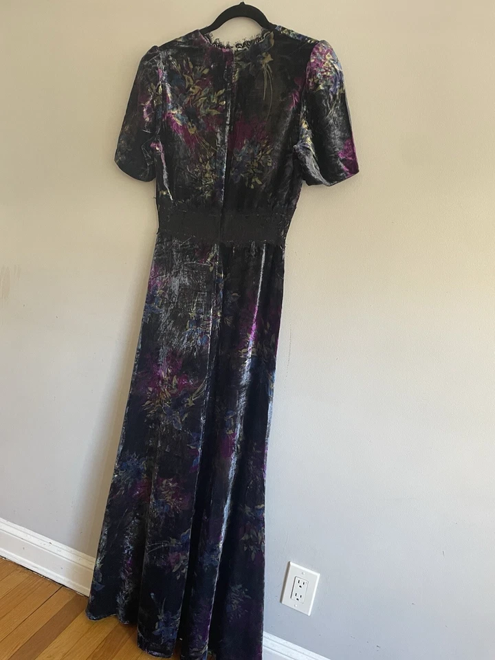 Vestido Jill Jill Stuart Azul Floral Terciopelo Encaje Corte Mujer Gótico Maxi Talla 6 Foto 2 de 4