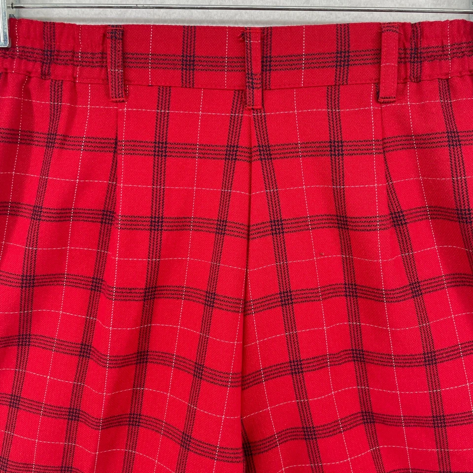 Pantalones Cortos COLA De Colección Para Mujer 6 S Bermudas 9" Cuadros Plisados Caminar Cintura Alta Chino Rojo Foto 4 de 4