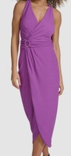 Siena Womens Purple Faux-Wrap Midi Dress Size 4