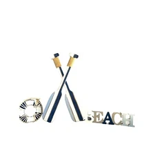 Hobby Lobby Home Decor Beach Blue/Cream 3 PC Set Wood  Oras 20x12x2  Life Buoy 6