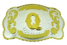 Initial Q Letter q Belt Buckle New Men Cowboy Western Really Rodeo Gold Metal
