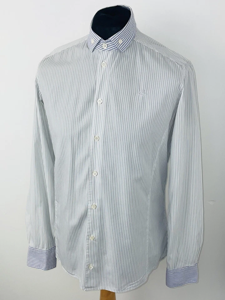 Camisa Inteligente Vivienne Westwood RAYAS Azul Blanco Dinero Antiguo Talla Mediana M Foto 3 de 4