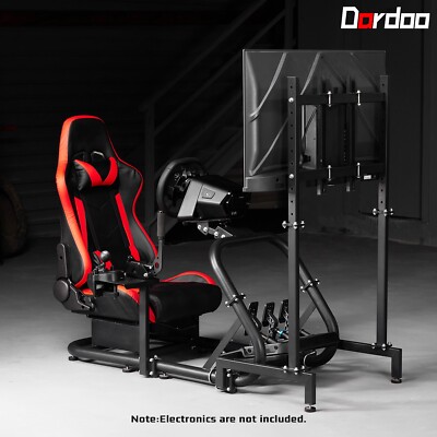 Dardoo Sim Racing Cockpit With TV Stand & Red Seat Fit Logitech G29 Thrustmaster