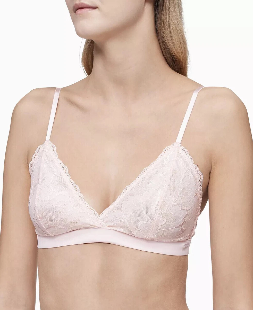 CALVIN KLEIN Women's Hibiscus Lace Unlined Triangle Bralette Light Pink  Large