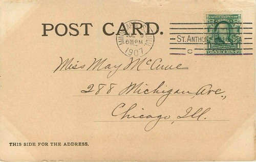 SAINT ANTHONY FALLS STATION CANCEL MARK 1907 Minnehaha MN Postkarte - Bild 1 von 2