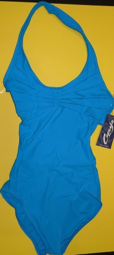 CAPEZIO PLEATED SYNERGY pinchfront HALTER DANCE LEOTARD Adult Ocean 10190 - Picture 6 of 8