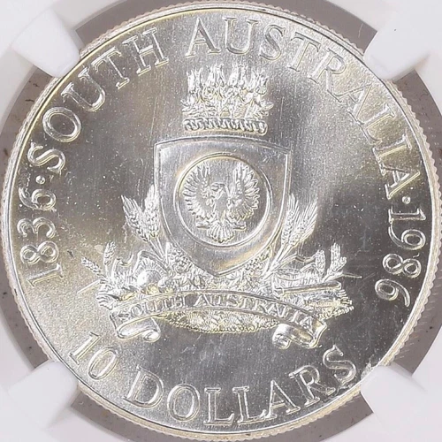 AUSTRALIA. 1986, 10 Dollars, Silver - NGC MS68 - Top Pop 🥇 South Australia