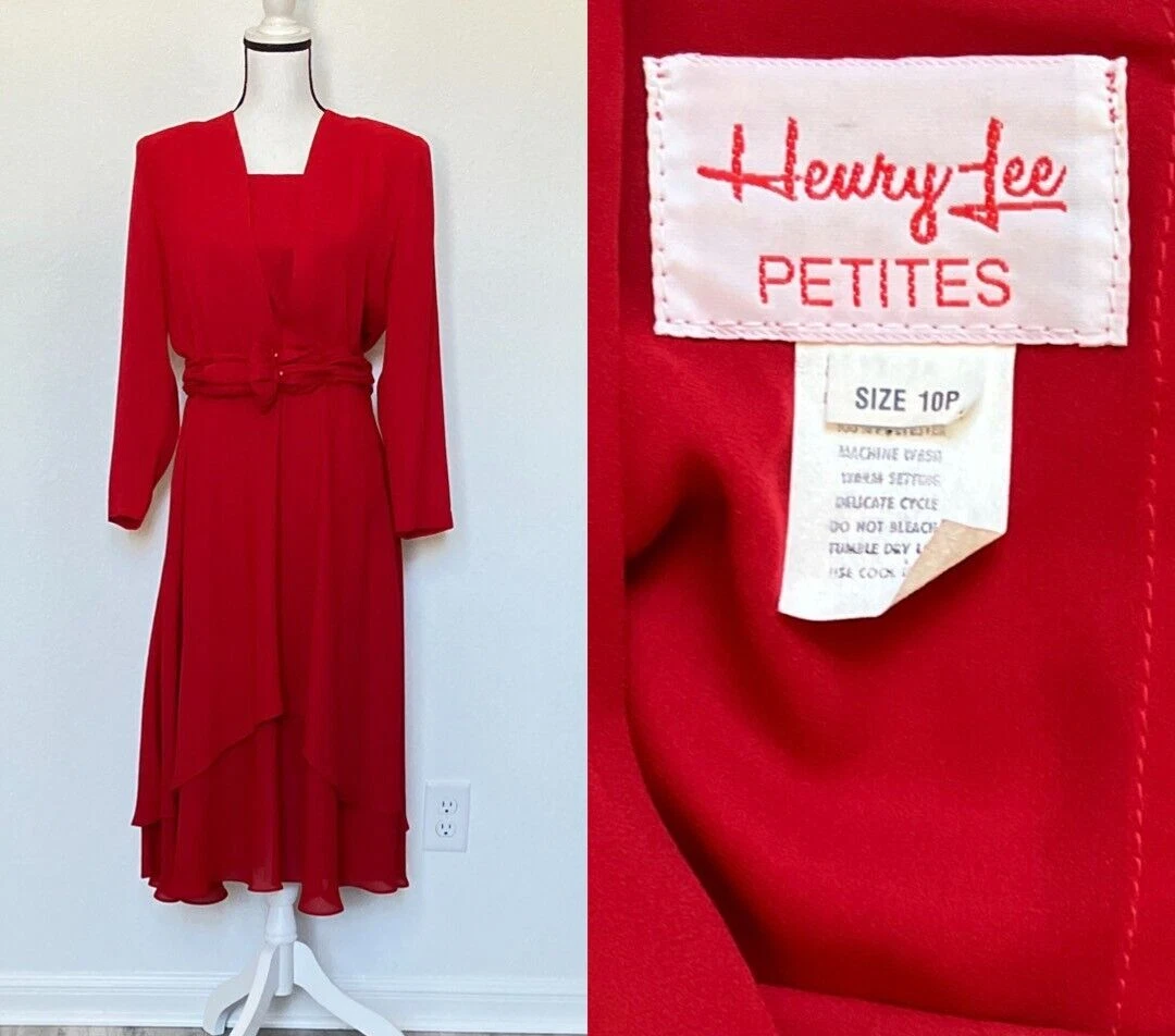 Vintage Crimson Dress with Belt, 1980s Belted Dress with Full Skirt