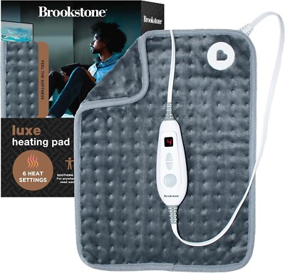 Brookstone Luxe Portable Heating Pad 6 Heat Settings 16'' x 12'' Super Soft NEW