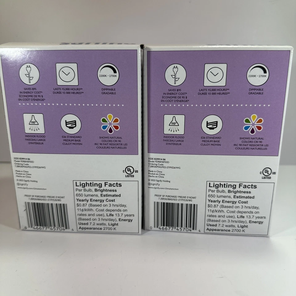 2 Philips LED Dimmable 7.2W LED = 65W Soft White 650 Brightness Bulb BR30 457044 - Image 2 of 2