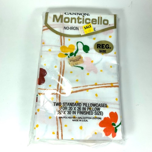 Vtg MOD Complete Full Sheet Set Cottagecore Floral Lace Cannon Yellow No Iron - Picture 6 of 7