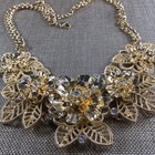 Textured 3D Rose Gold Tone Rhinestone 17-20" Statement Necklace [ME04]