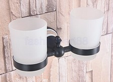 Oil Rubbed Brass Wall Mounted Bathroom Toothbrush Holder Set Glass Cups fba709