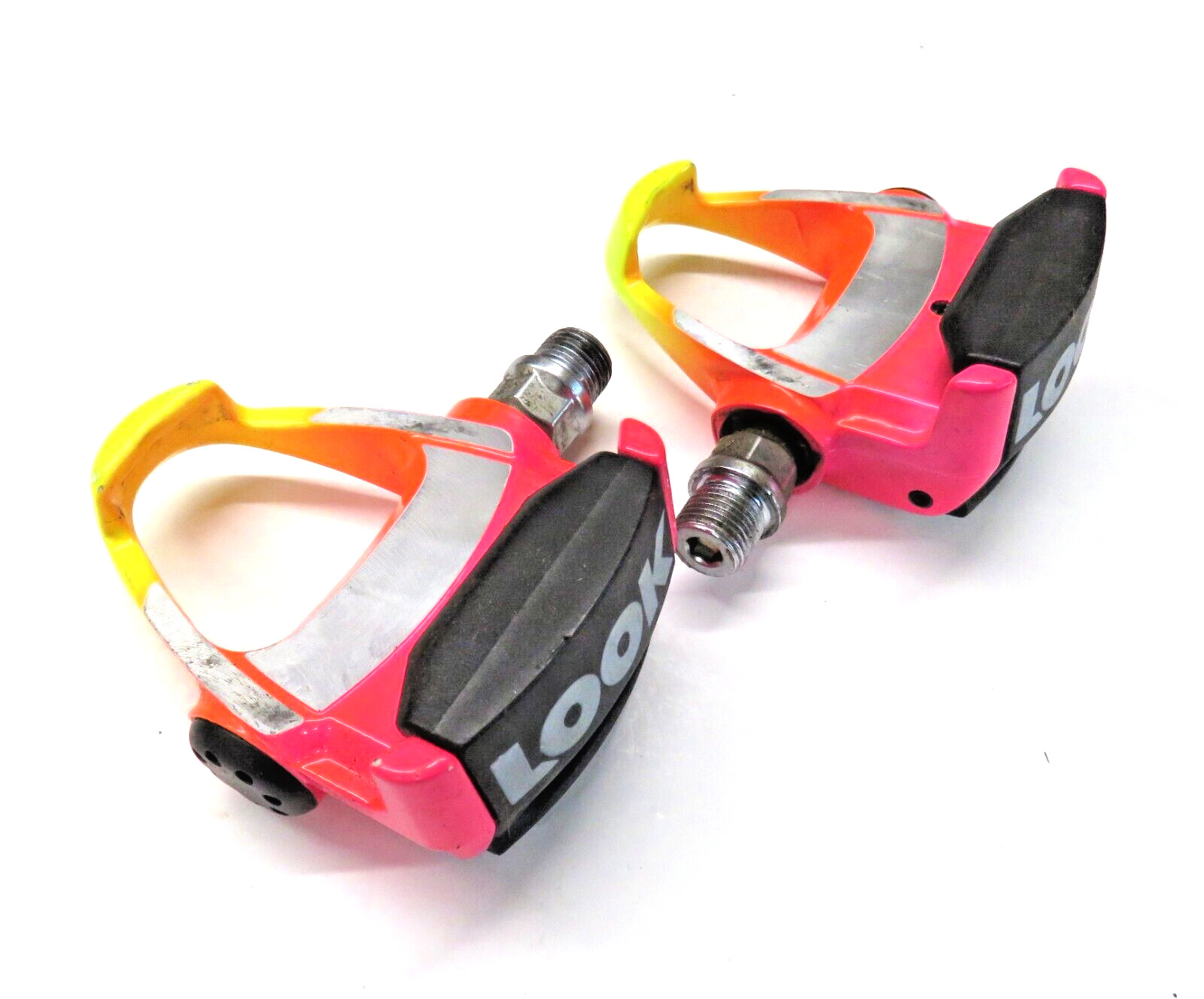 Vintage LOOK PP76 Carbon Clipless Pedals Rainbow Rasta Neon Sunset