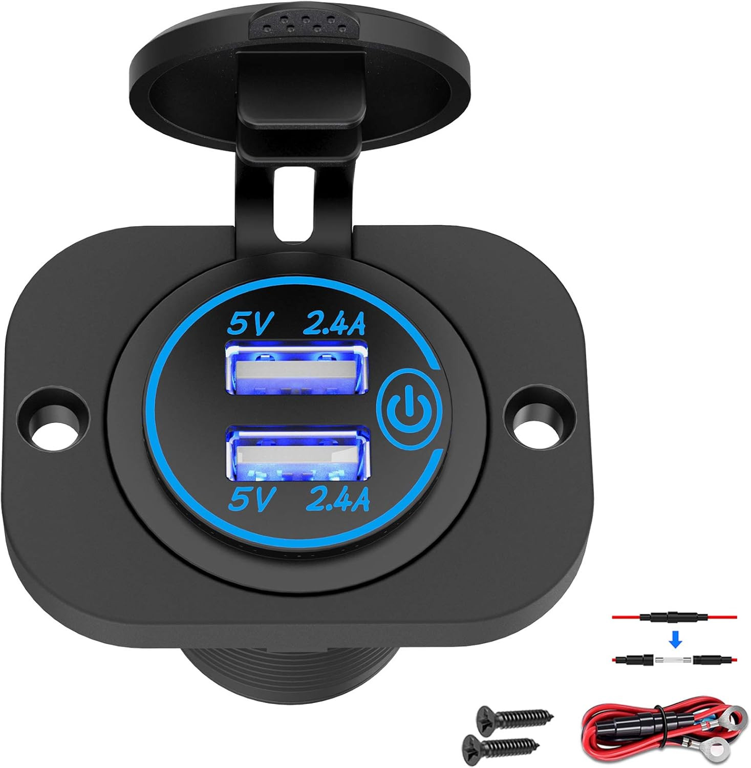 Dual USB Socket 12V Marine Outlet with Switch Golf Cart USB 