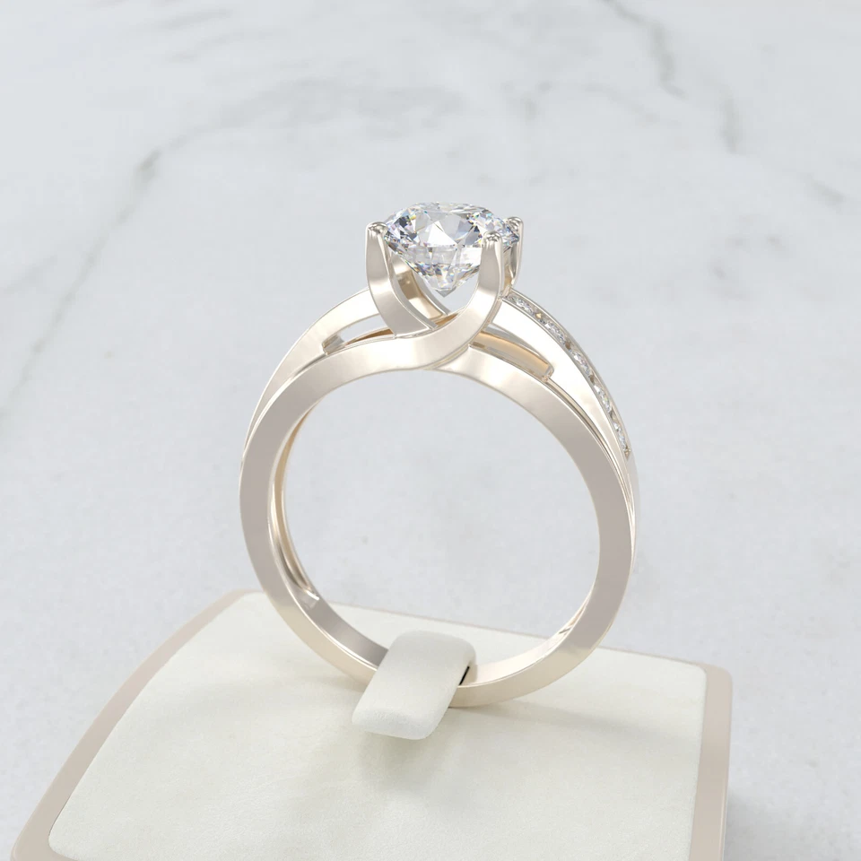 Juego de canales de anillo de compromiso moissanita oro champán 10k 14k 18k SS925 Foto 4 de 4