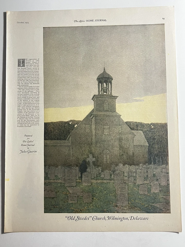 1923 J. Guerin antigua iglesia sueca Wilmington - impresión de pintura antigua 27x35 cm LHJ Foto 2 de 3