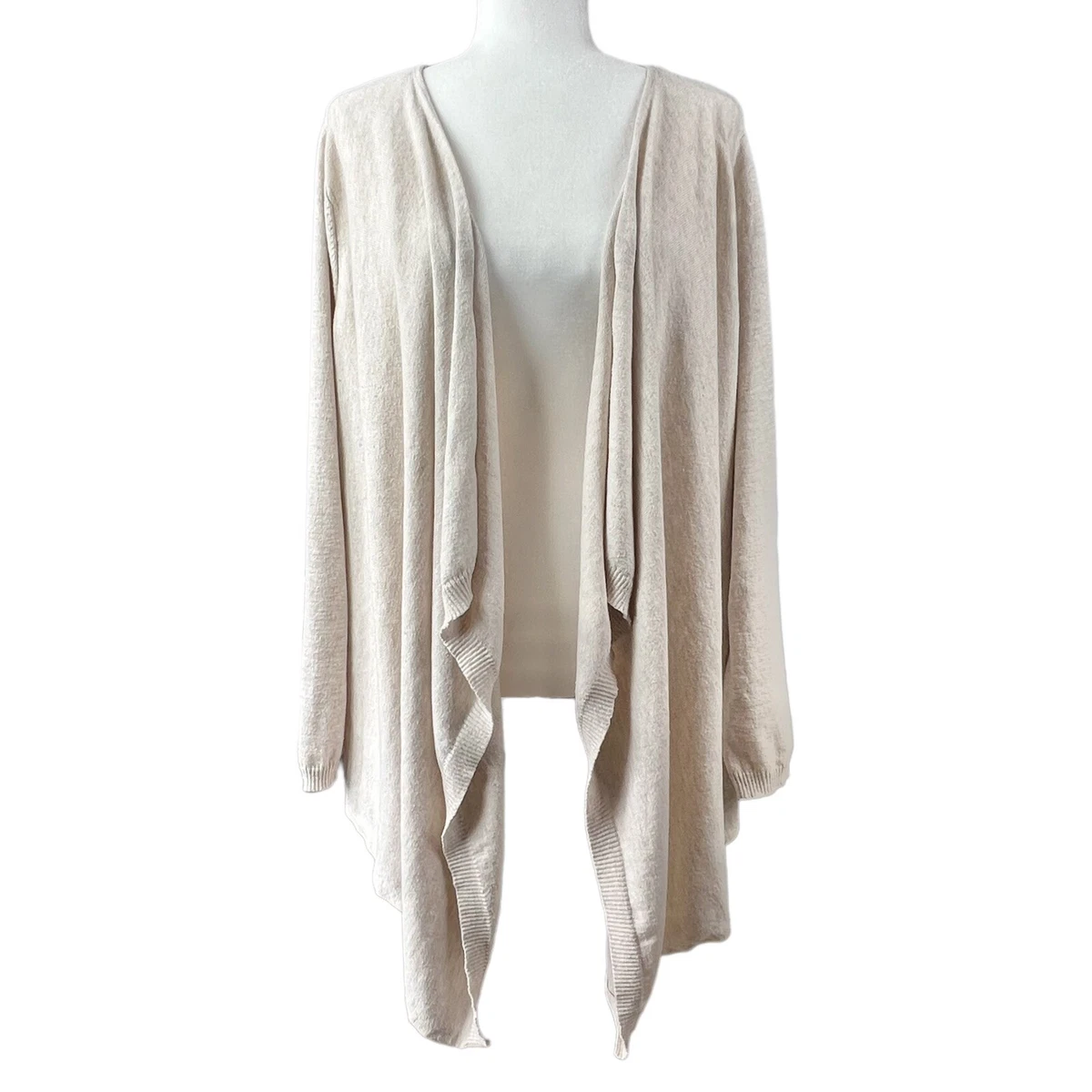 A.N.A. Open Front Waterfall Cardigan Beige Plus Size 1X Cotton