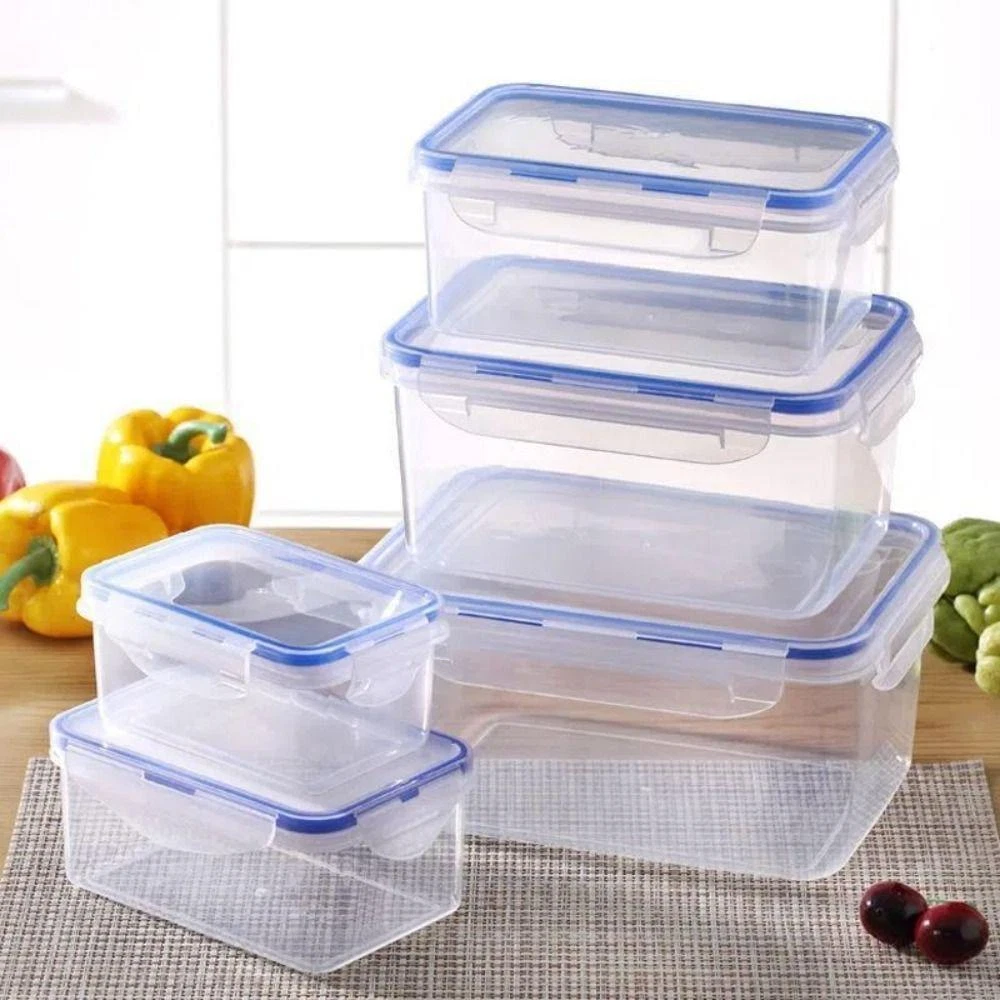 MineDecor Contenitori in plastica quadrati per alimenti, impilabili, per frigorifero, con manico da cucina, con coperchio, per frutta, verdura, carne, uovo, confezione da 4 (verde