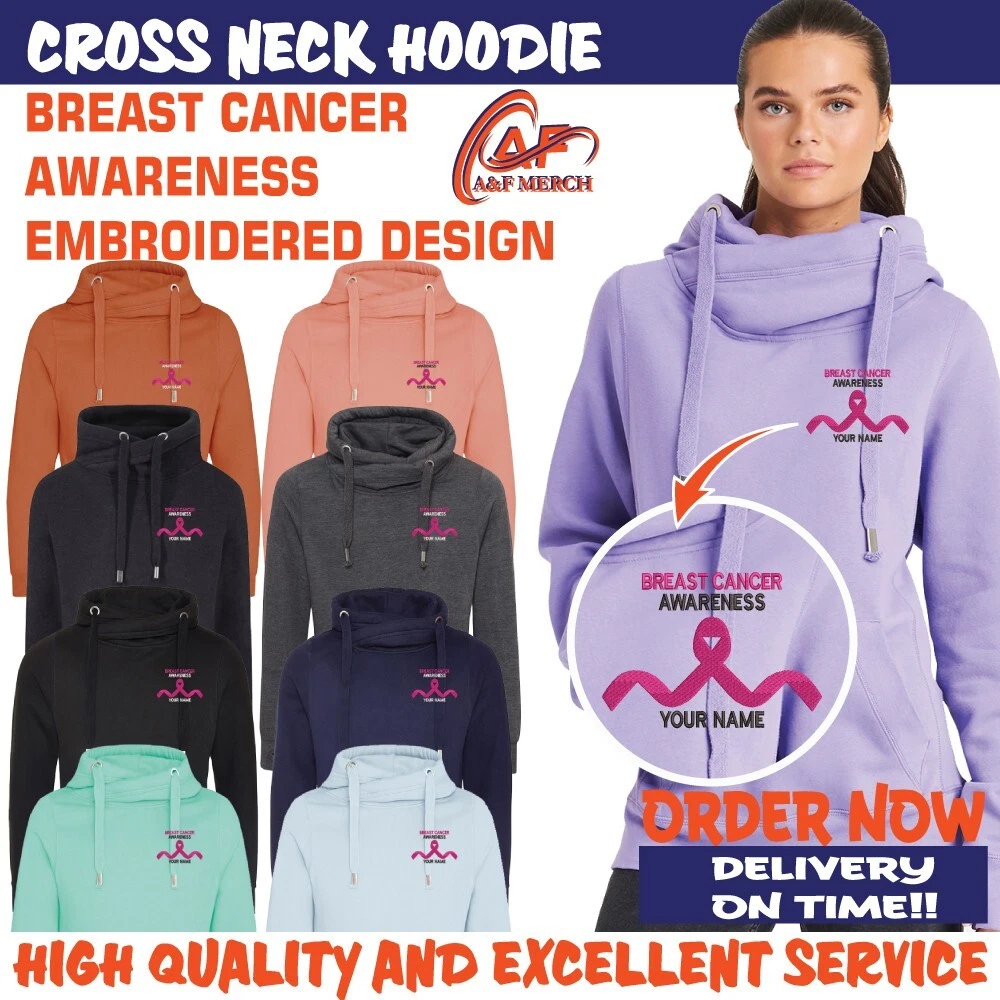 Personalised Custom Embroidered Just Hoods Awdis Your Name Breast Cancer Women
