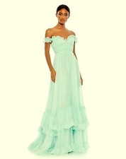 Mac Duggal Mint Green Off-shoulder Neckline Ruffled A-line Gown Size 12 $498