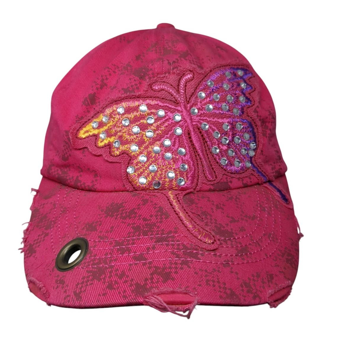 Pink Butterfly Sequin and Rhinestone Adjustable Hat LABANCA Butterfly Rhinestone Baseball Cap for Women Liberia  main image 2
