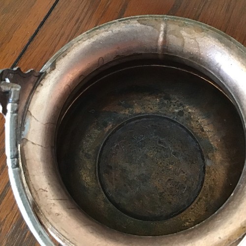 Antique Peltrato Heavy Solid Copper Round Cauldron Pot w Handle 95% 5 1/2 X 4” - Picture 5 of 8