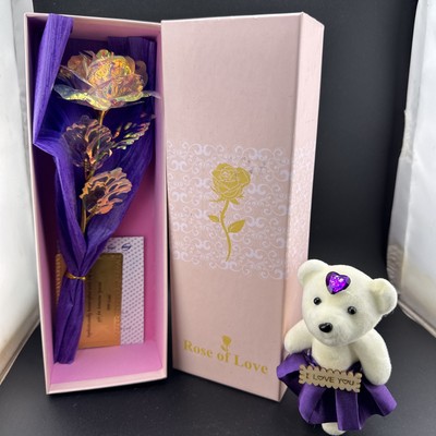 24k Golden Rose Of Love W/Bear  