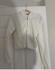 Brandy Melville White Cropped Zip Up Hoodie One Size