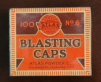 Vintage Atlas Powder Company Blasting Caps No. 6 100 Tin 