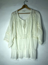 Daniel Rainn Womens 2X White Boho Blouse Shee...