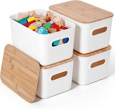 Storage Bins with Bamboo Lids 7QT Plastic Storage Containers Stackable