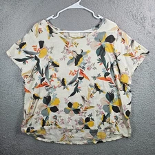 Cynthia Rowley Linen Top Women 1X Colorful Floral Print Short Sleeve