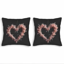 Set of 2 18x18in Throw Pillow Covers - Intricate Pink Flower Heart Design 
