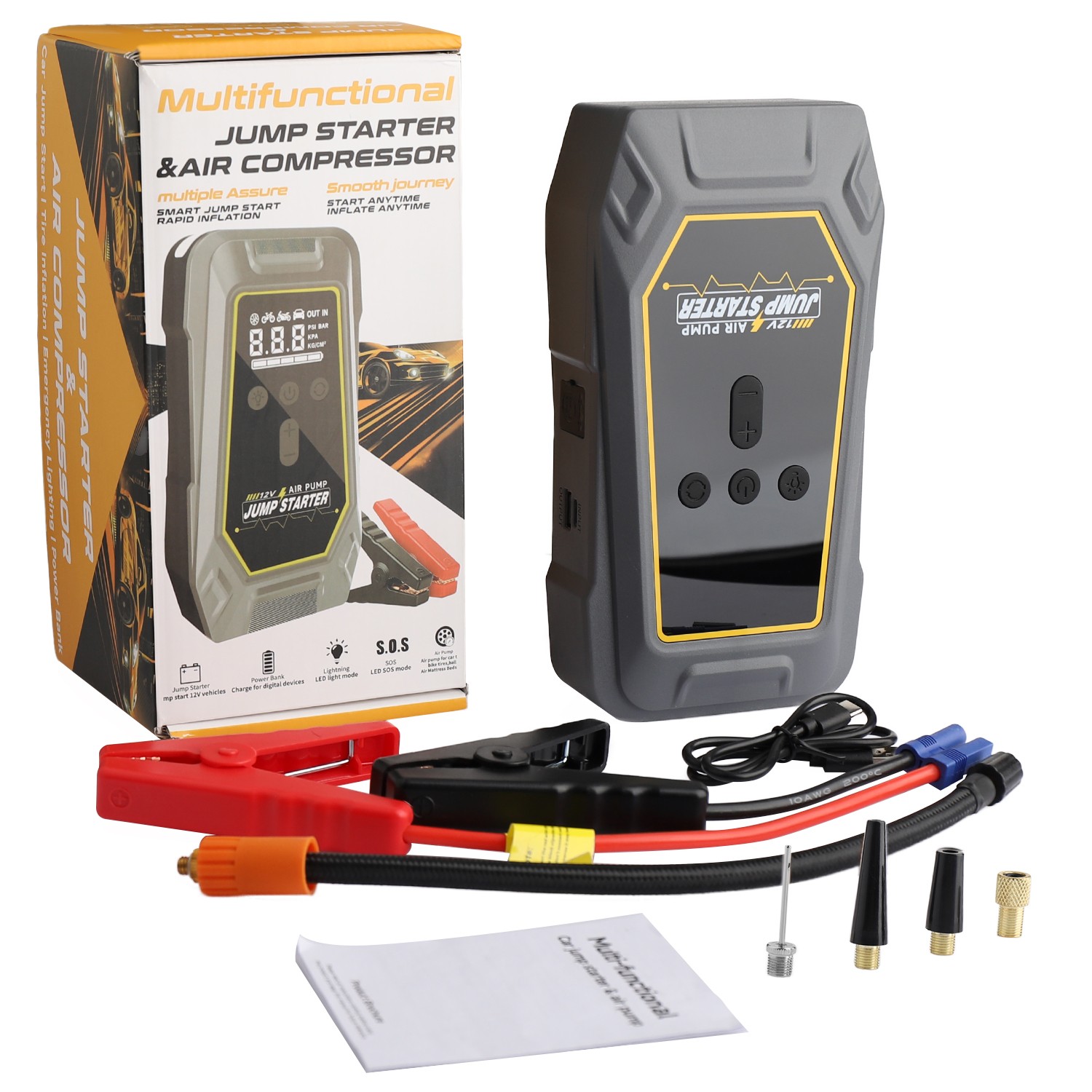 1000A Car Jump Starter With Air Compressor Pack Booster 12V Power Bank