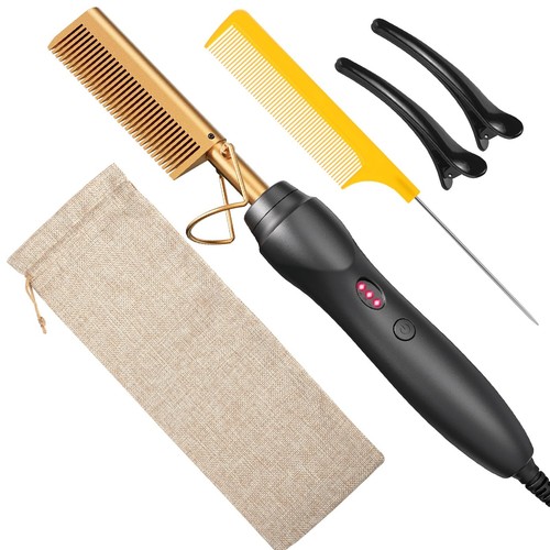 Hot Comb Hair Straightener Heat Pressing Combs - Ceramic Electric Straighteni...